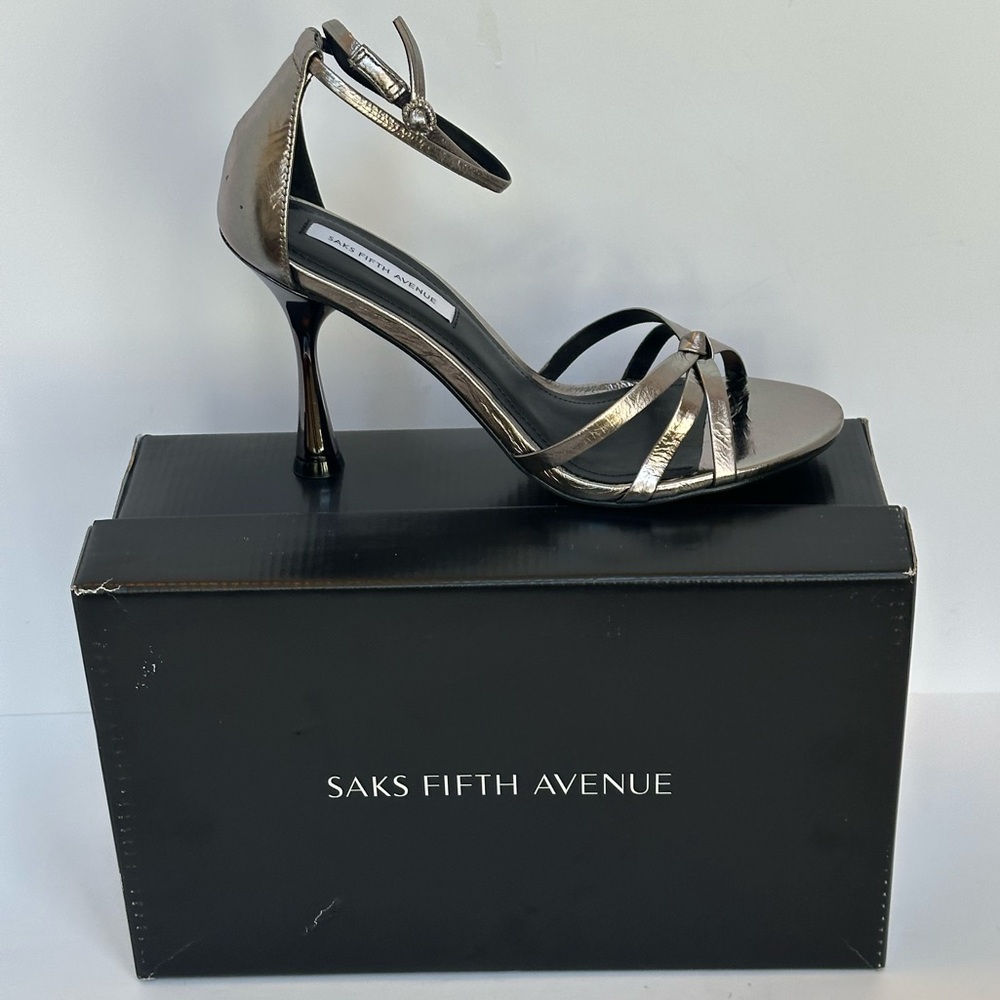 Saks Fifth Avenue Metallic Pewter Ankle-Strap Heels